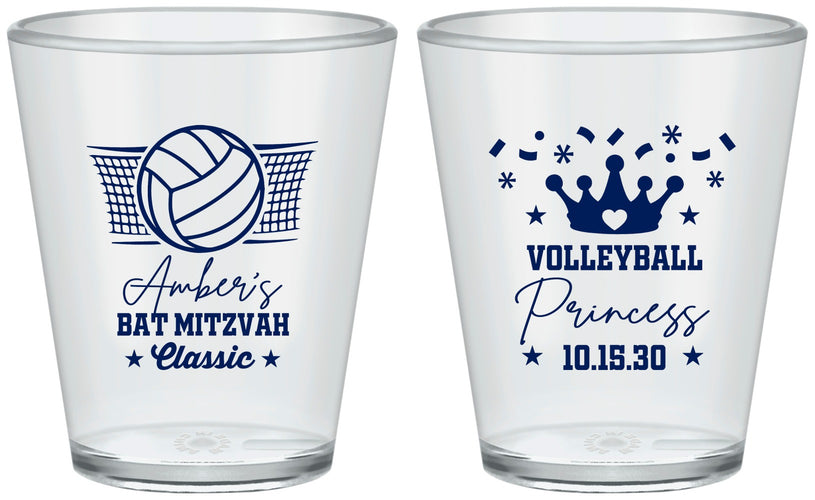 Custom Bat Mitzvah Plastic Shot Glasses - 12th Birthday Volleyball | 120015