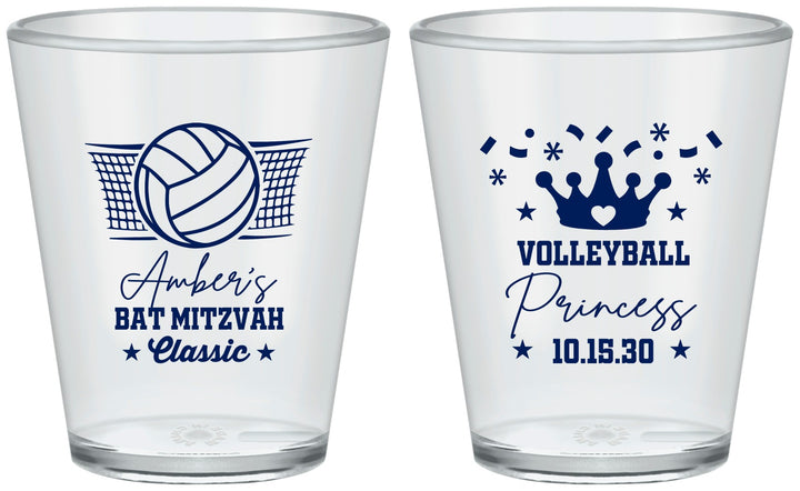 Custom Bat Mitzvah Plastic Shot Glasses - 12th Birthday Volleyball | 120015