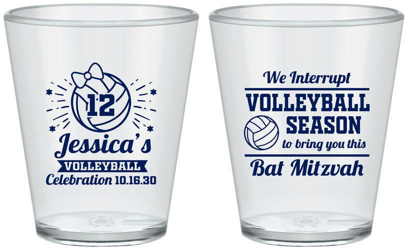 Custom Bat Mitzvah Plastic Shot Glasses - 12th Birthday Volleyball | 120016