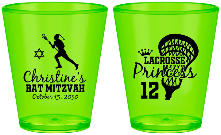 Custom Bat Mitzvah Plastic Shot Glasses - 12th Birthday Lacrosse | 120017