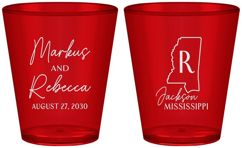 Custom Wedding Plastic Shot Glasses - Mississippi | 123