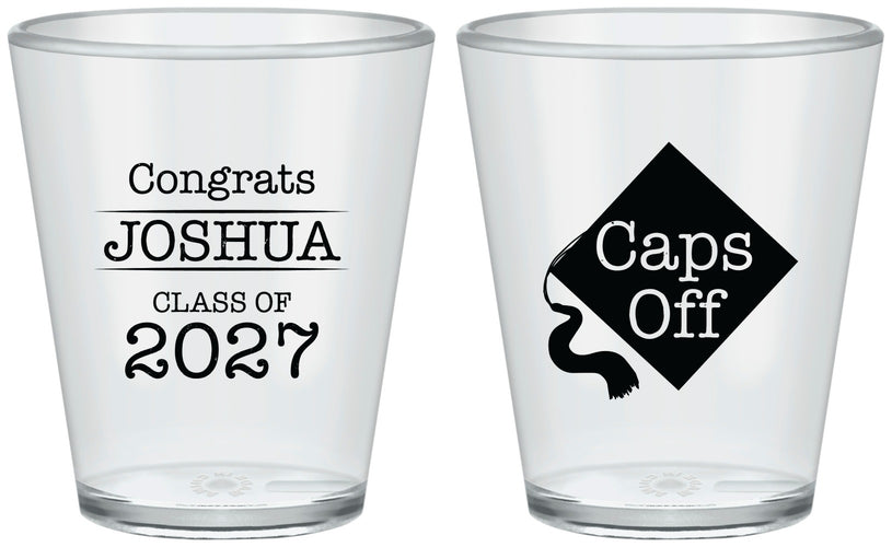 Custom Graduation Plastic Shot Glasses - Class Of 2027 Caps Off | 130045