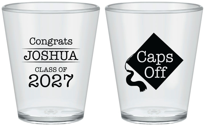 Custom Graduation Plastic Shot Glasses - Class Of 2027 Caps Off | 130045