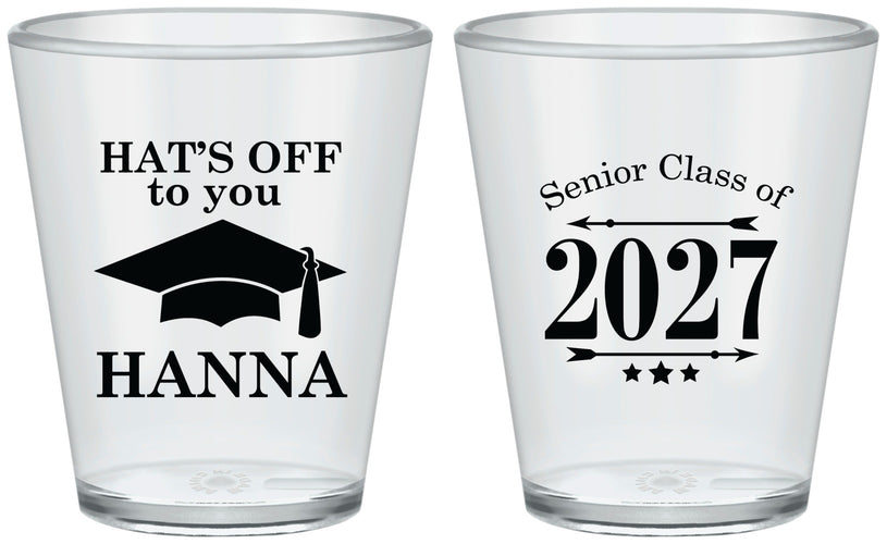 Custom Graduation Plastic Shot Glasses - Class Of 2027 Hats Off | 130049