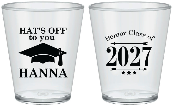Custom Graduation Plastic Shot Glasses - Class Of 2027 Hats Off | 130049