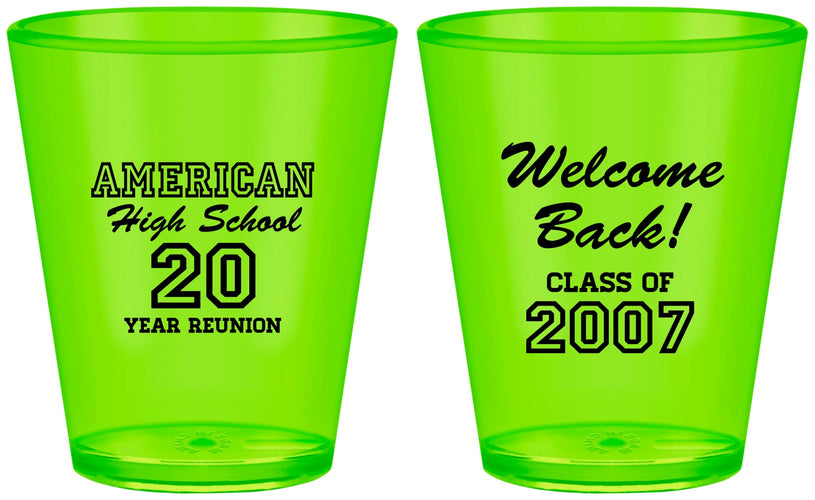 Custom Class Reunion Plastic Shot Glasses - Class Of 2007 20 Year | 140001