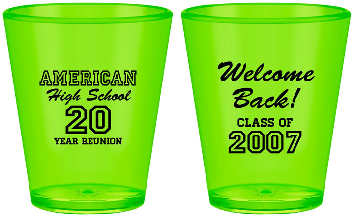 Custom Class Reunion Plastic Shot Glasses - Class Of 2007 20 Year | 140001