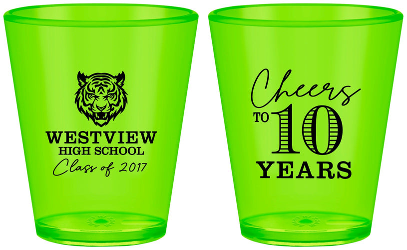 Custom Class Reunion Plastic Shot Glasses - Class Of 2017 10 Year | 140005