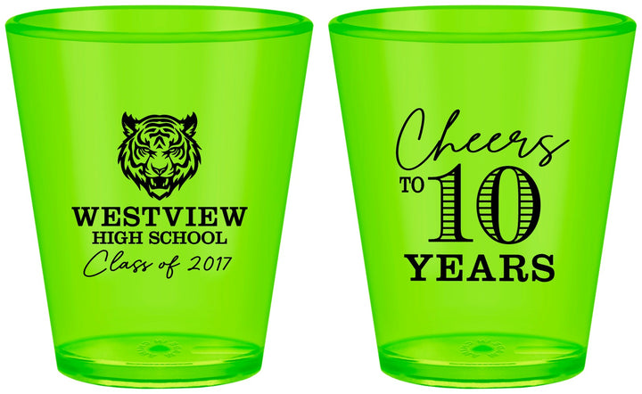 Custom Class Reunion Plastic Shot Glasses - Class Of 2017 10 Year | 140005