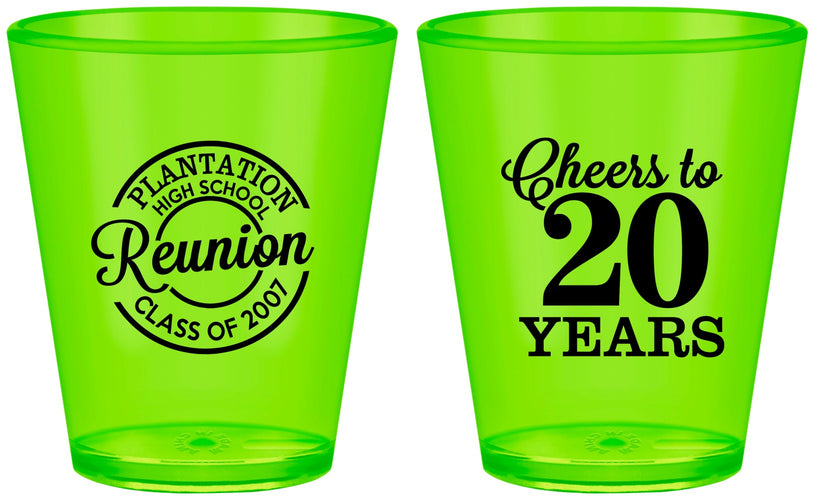 Custom Class Reunion Plastic Shot Glasses - Class Of 2007 20 Year | 140021