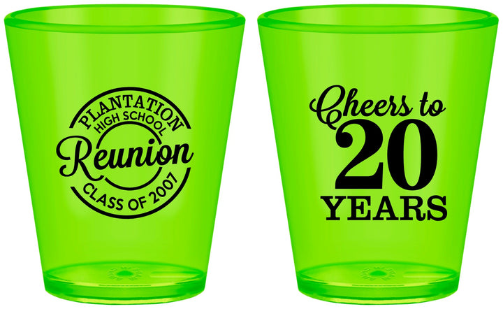Custom Class Reunion Plastic Shot Glasses - Class Of 2007 20 Year | 140021