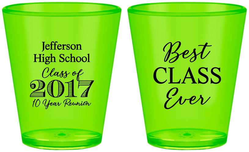 Custom Class Reunion Plastic Shot Glasses - Class Of 2017 10 Year | 140025