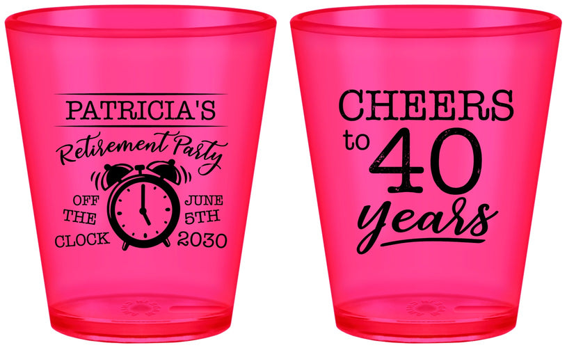 Custom Retirement Plastic Shot Glasses - Off The Clock | 150000