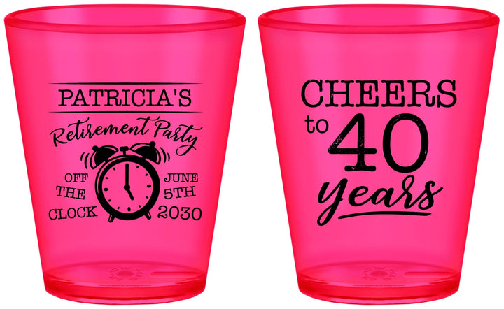 Custom Retirement Plastic Shot Glasses - Off The Clock | 150000