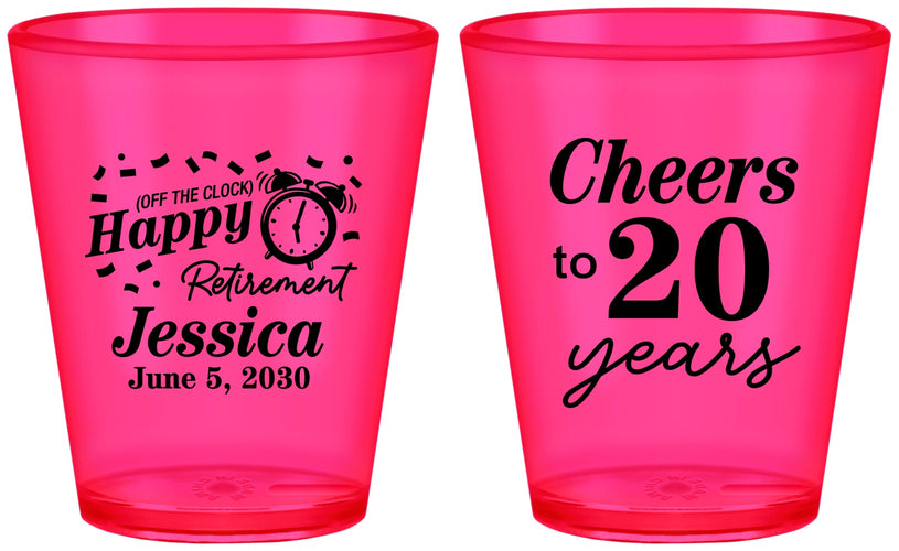 Custom Retirement Plastic Shot Glasses - Off The Clock | 150001
