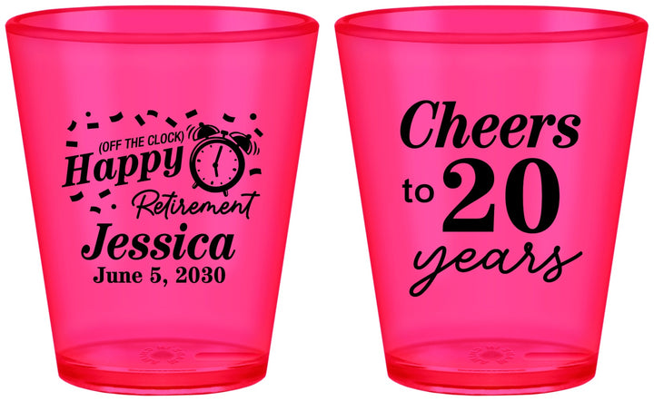 Custom Retirement Plastic Shot Glasses - Off The Clock | 150001