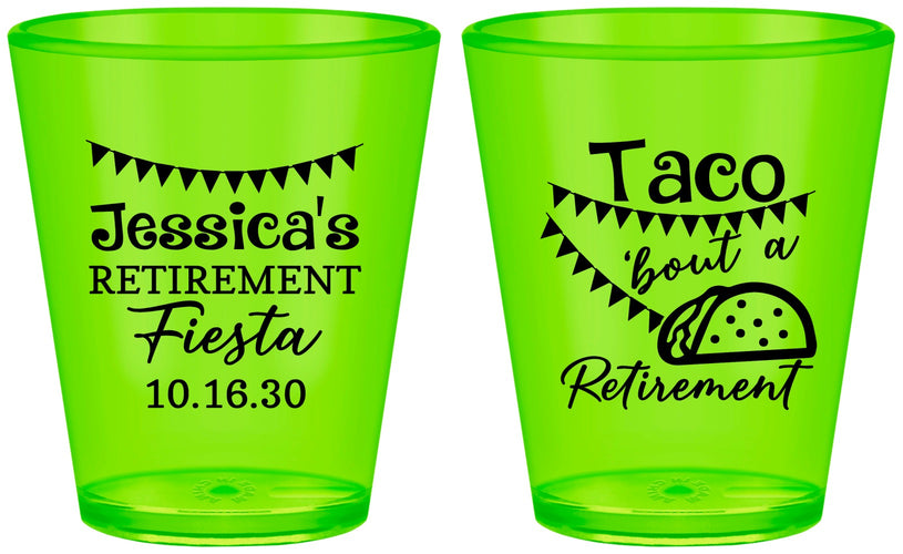 Custom Retirement Plastic Shot Glasses - Taco Bout A Retirement | 150002