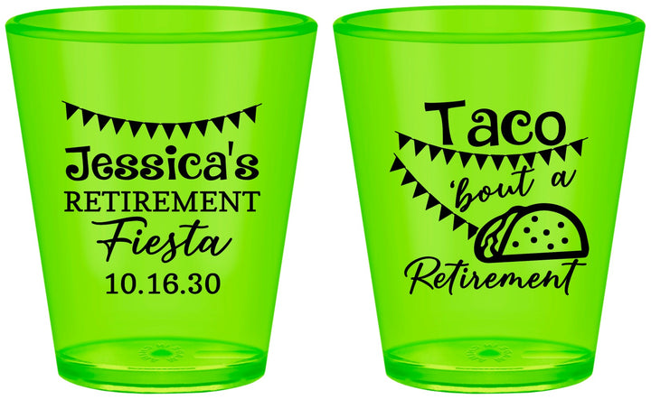 Custom Retirement Plastic Shot Glasses - Taco Bout A Retirement | 150002