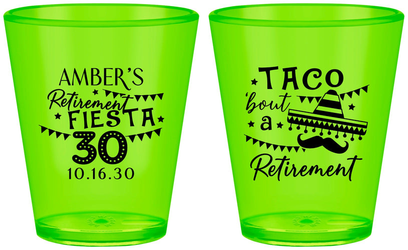 Custom Retirement Plastic Shot Glasses - Taco Bout A Retirement | 150003