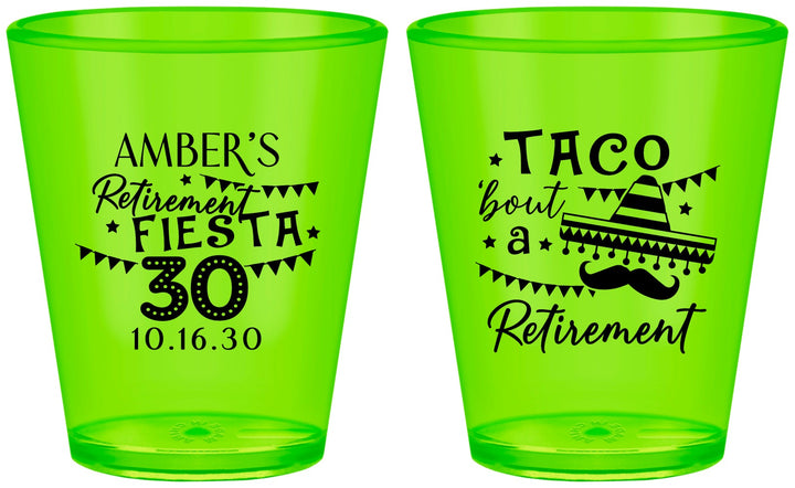 Custom Retirement Plastic Shot Glasses - Taco Bout A Retirement | 150003