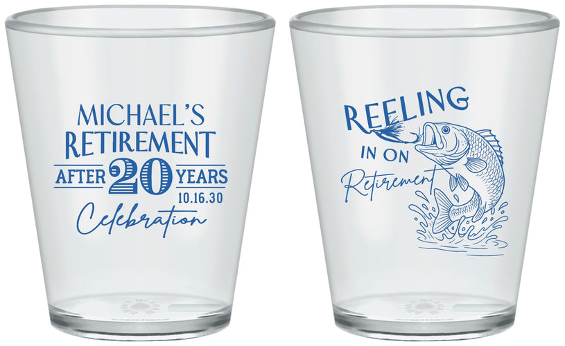 Custom Retirement Plastic Shot Glasses - Fishing Reeling In | 150007