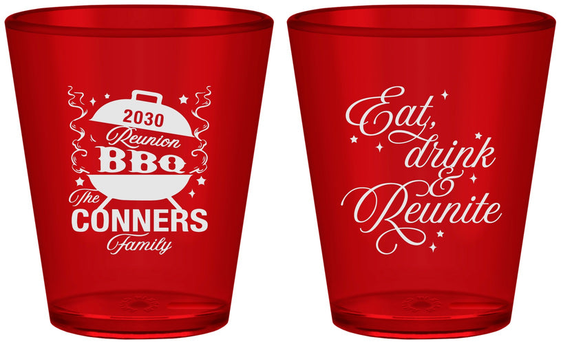 Custom Family Reunion Plastic Shot Glasses - Bbq Eat Drink Reunite | 160000