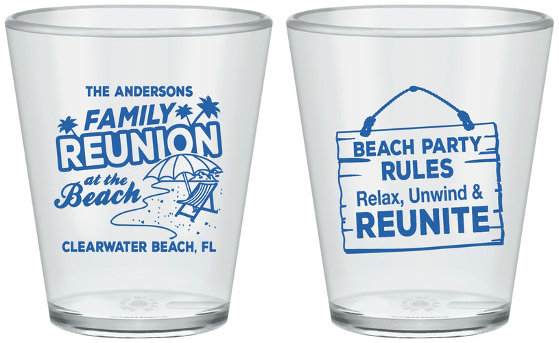 Custom Family Reunion Plastic Shot Glasses - Beach Reunite | 160011