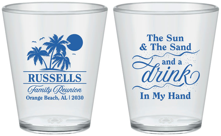 Custom Family Reunion Plastic Shot Glasses - Sun Sand Drink Beach | 160015