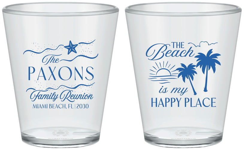 Custom Family Reunion Plastic Shot Glasses - Beach Is My Happy Place | 160016