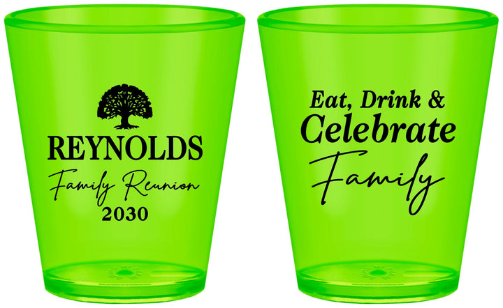 Custom Family Reunion Plastic Shot Glasses - Eat Drink Celebrate | 160053