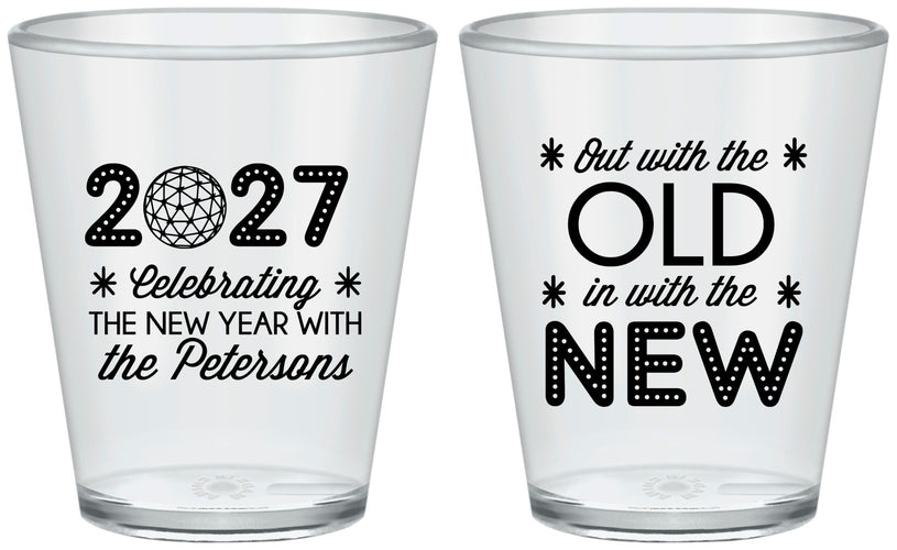 Custom New Years Plastic Shot Glasses - 2027 Out With The Old | 170000