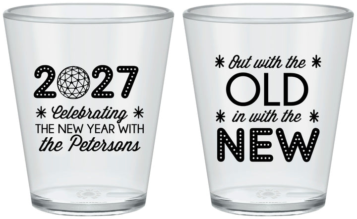 Custom New Years Plastic Shot Glasses - 2027 Out With The Old | 170000