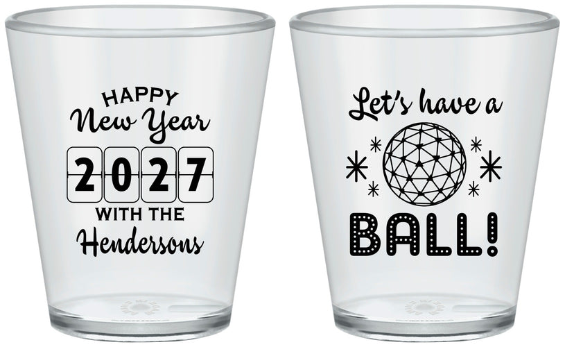 Custom New Years Plastic Shot Glasses - 2027 Lets Have A Ball | 170001