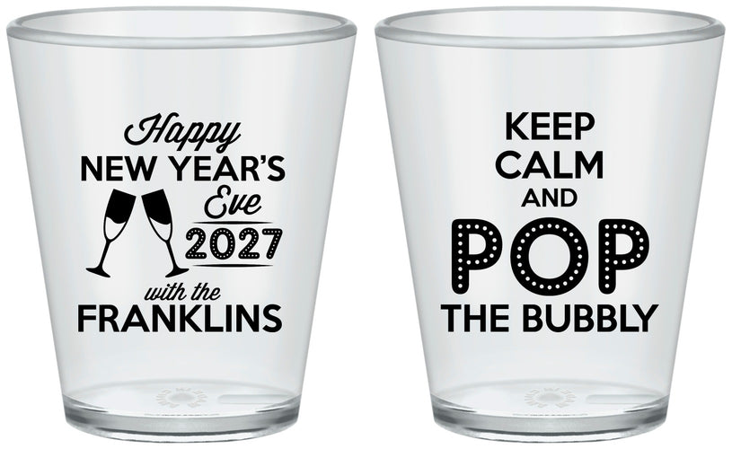 Custom New Years Plastic Shot Glasses - 2027 Pop The Bubbly | 170006