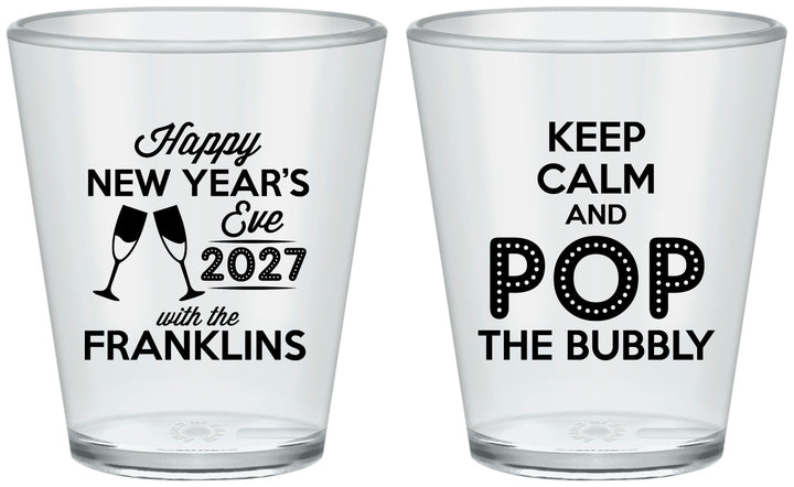 Custom New Years Plastic Shot Glasses - 2027 Pop The Bubbly | 170006