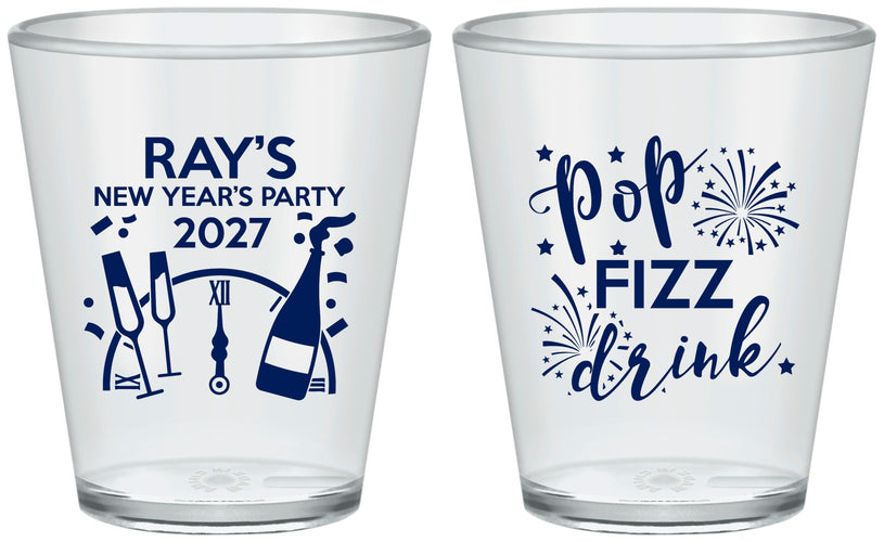 Custom New Years Plastic Shot Glasses - 2027 Pop Fizz Drink | 170007