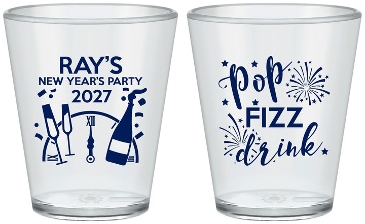 Custom New Years Plastic Shot Glasses - 2027 Pop Fizz Drink | 170007