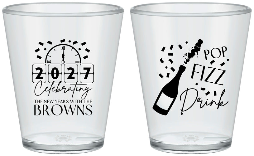 Custom New Years Plastic Shot Glasses - 2027 Pop Fizz Drink | 170009