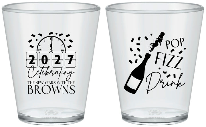 Custom New Years Plastic Shot Glasses - 2027 Pop Fizz Drink | 170009