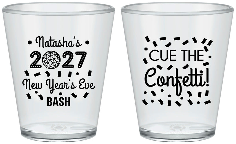 Custom New Years Plastic Shot Glasses - 2027 Nye Confetti | 170012
