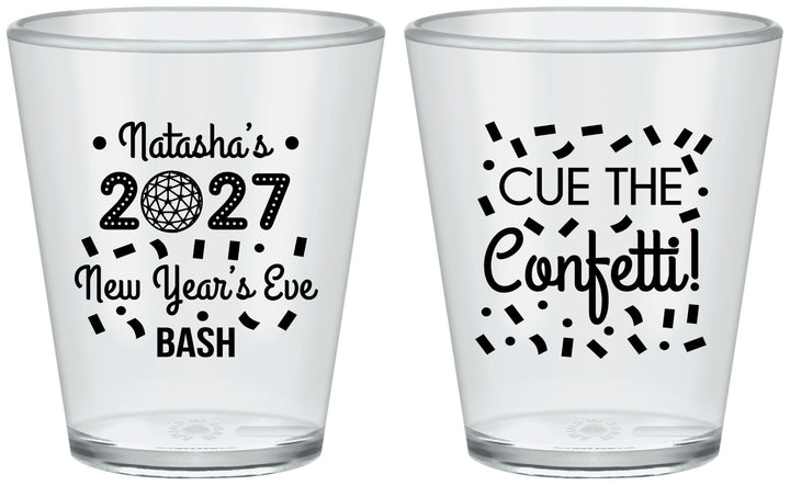 Custom New Years Plastic Shot Glasses - 2027 Nye Confetti | 170012