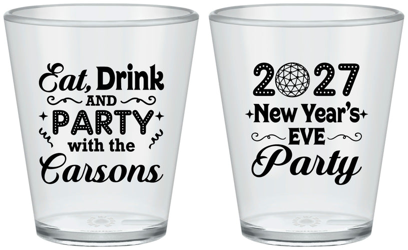 Custom New Years Plastic Shot Glasses - 2027 Eat Drink Party | 170022