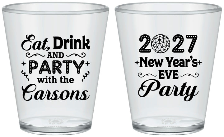 Custom New Years Plastic Shot Glasses - 2027 Eat Drink Party | 170022