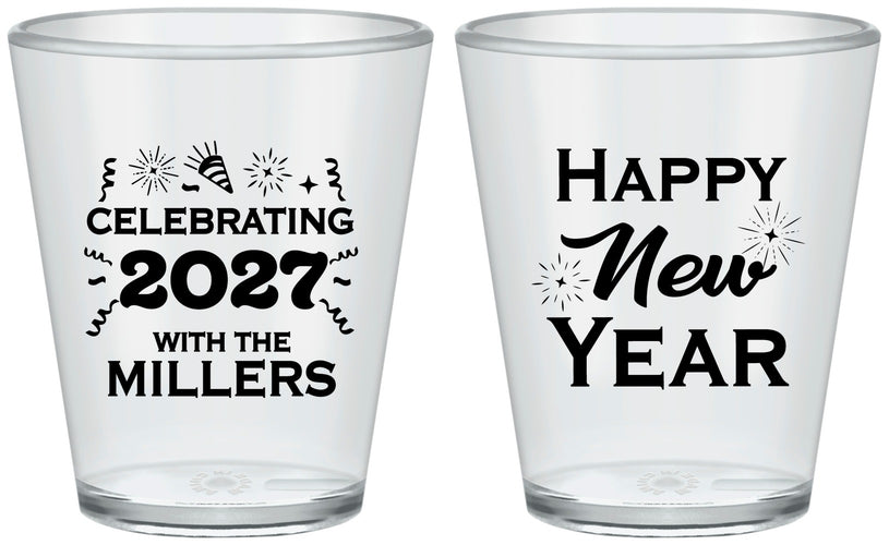 Custom New Years Plastic Shot Glasses - 2027 Nye Confetti | 170028