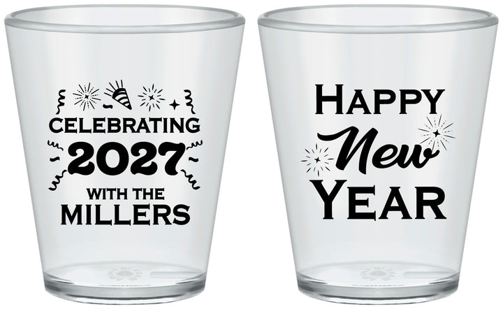 Custom New Years Plastic Shot Glasses - 2027 Nye Confetti | 170028