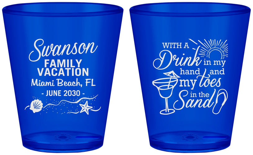 Custom Family Vacation Plastic Shot Glasses - Beach Toes In The Sand | 180000