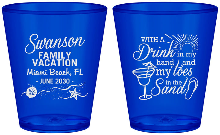 Custom Family Vacation Plastic Shot Glasses - Beach Toes In The Sand | 180000