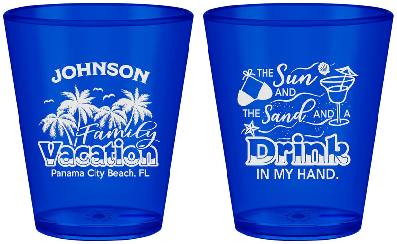 Custom Family Vacation Plastic Shot Glasses - Sun And Sand Beach | 180007