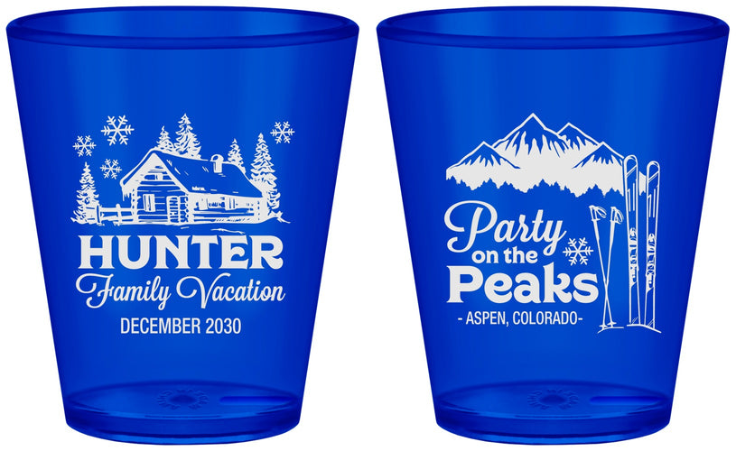 Custom Family Vacation Plastic Shot Glasses - Ski Trip Peaks | 180020