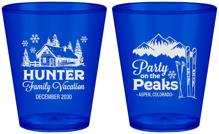 Custom Family Vacation Plastic Shot Glasses - Ski Trip Peaks | 180020